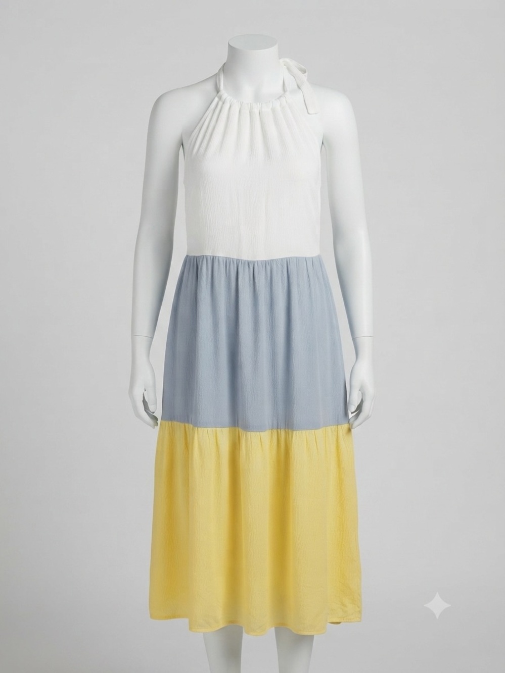 entro White, Blue & Yellow Colorblock Halter Maxi Dress size M